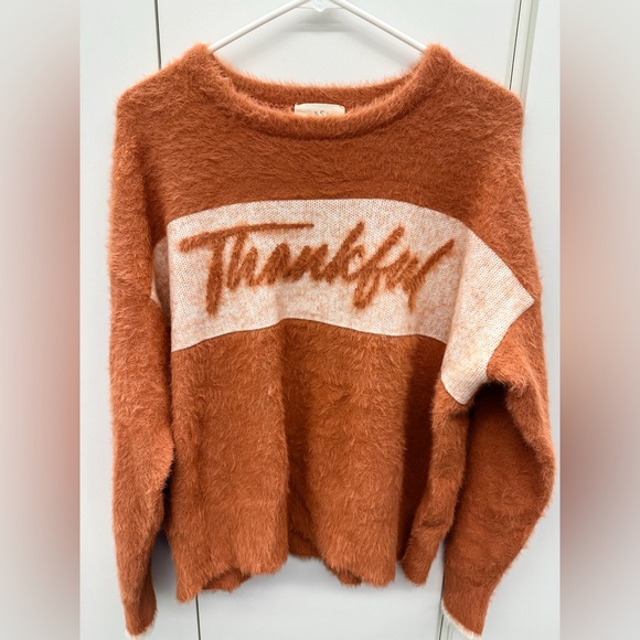 Cozy Burnt Orange Sweater with 'Thankful' Design - Picture 3 of 7